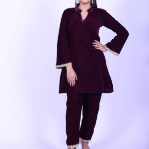 Wine colour pure Velvet co ord set