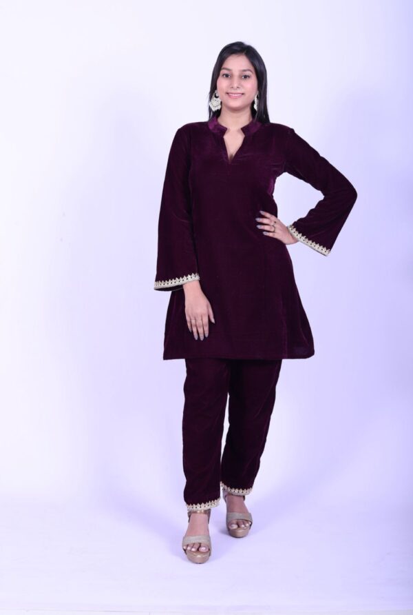 Wine colour pure Velvet co ord set