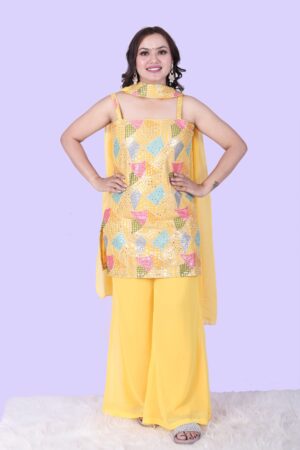 Yellow Coloured Embroided Ethnic Endo western